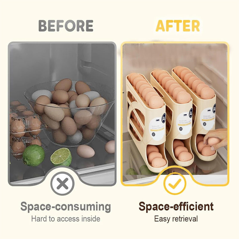 Almacenamiento de huevos rodante y práctico | Maximiza el espacio en la nevera✨