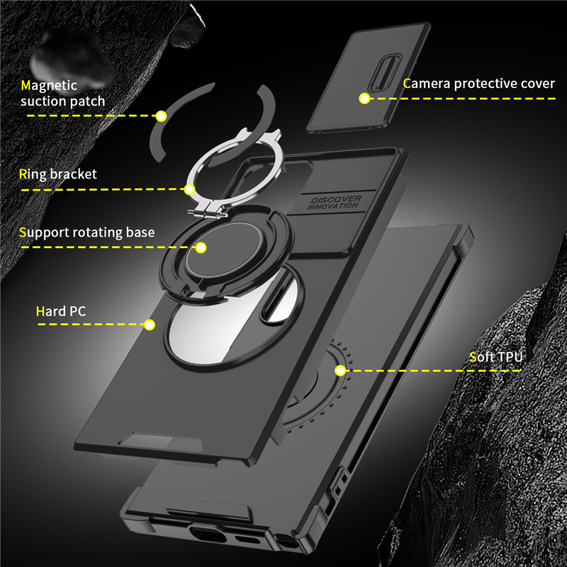Caso blindado para Galaxy S Serie 🛡️ Protector deslizante de cámara y anillo 360° 🧲 Función magnética
