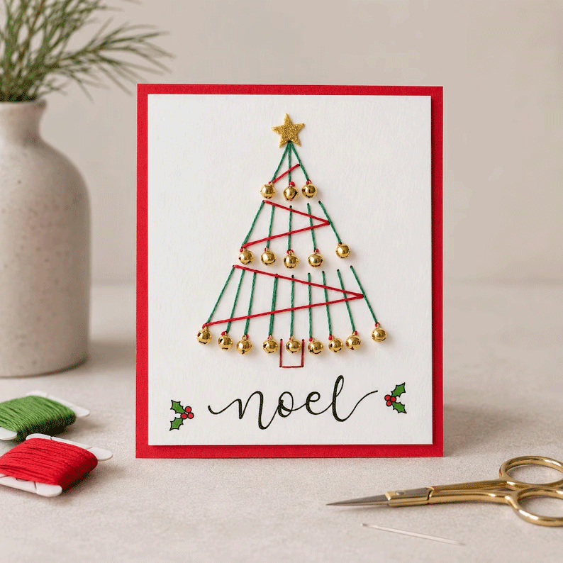 🎄🧵 Kit de manualidad de tarjetas de Navidad estilo bordado (6 modelos) — una tarjeta única, un gesto hecho desde el corazón