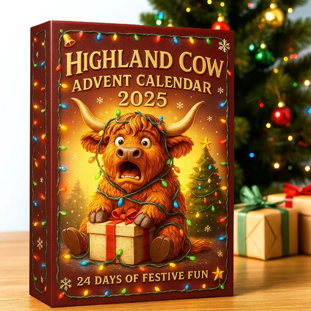 🐮Highland Ku Adventskalender 2025🎄✨ - 3D Håndlaget Highland Ku Dukke (24 stk)