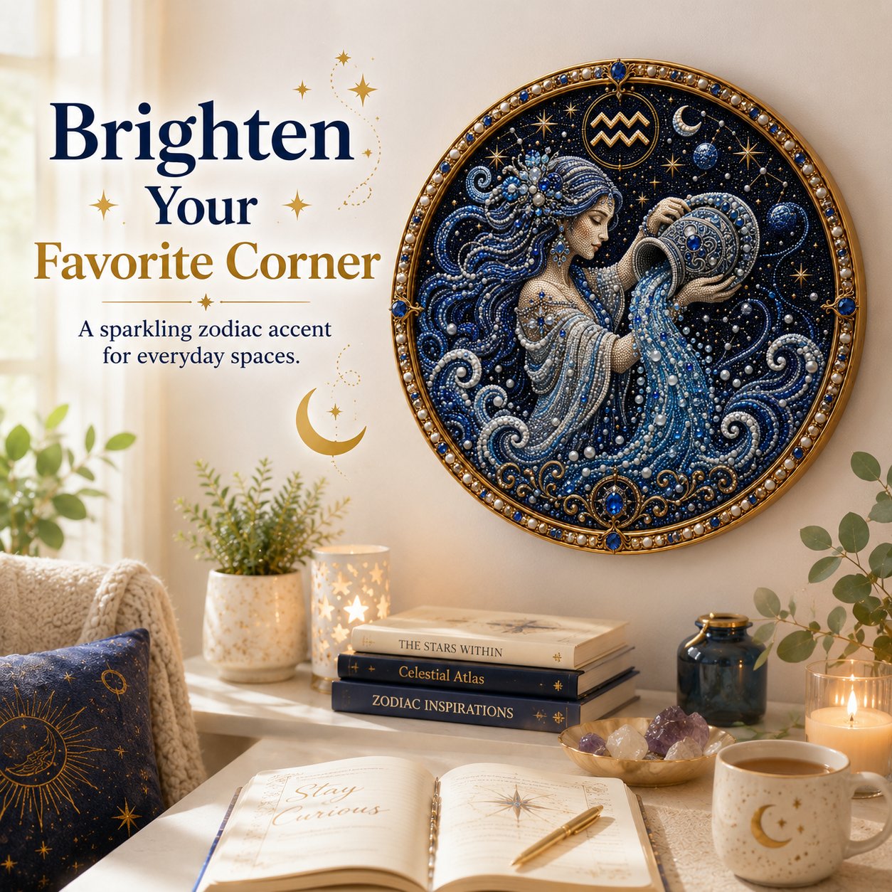 🌙 ¡Magia en tu pared! Arte de perlas zodiacal 3D de lujo para un hogar acogedor 🔮