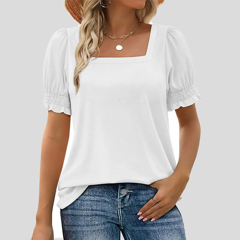 🌸Camiseta de manga pétalo con cuello en