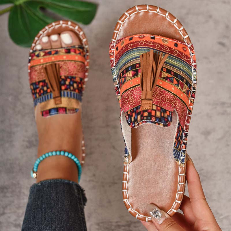 🌞Sandalias planas con borlas bohemias