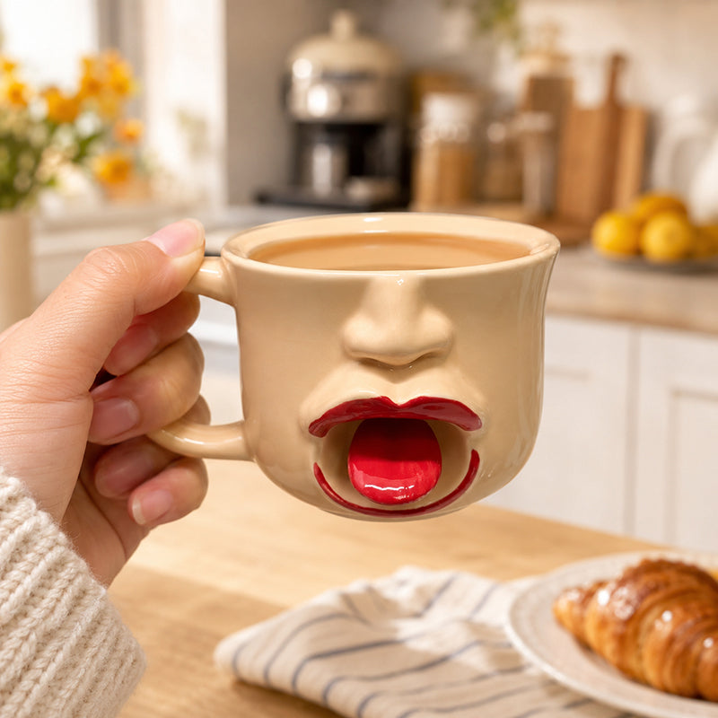 ☕ Taza de cerámica con diseño abstracto original de lengua