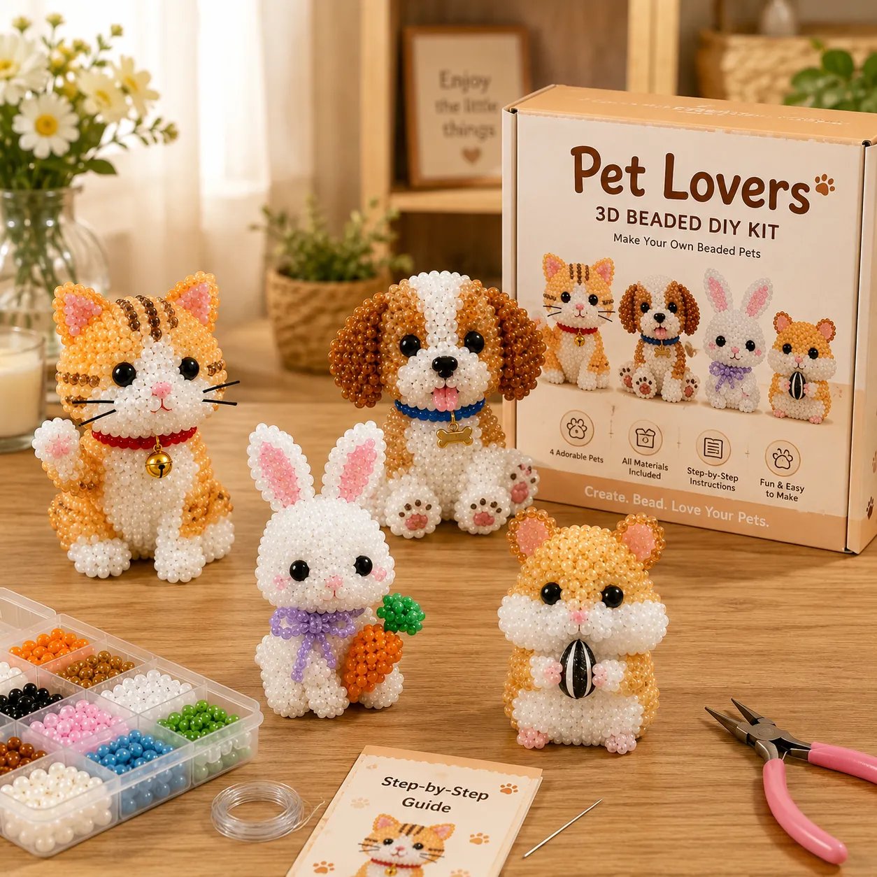 🧵✨ Kit de bricolaje de pequeños animales con cuentas 3D