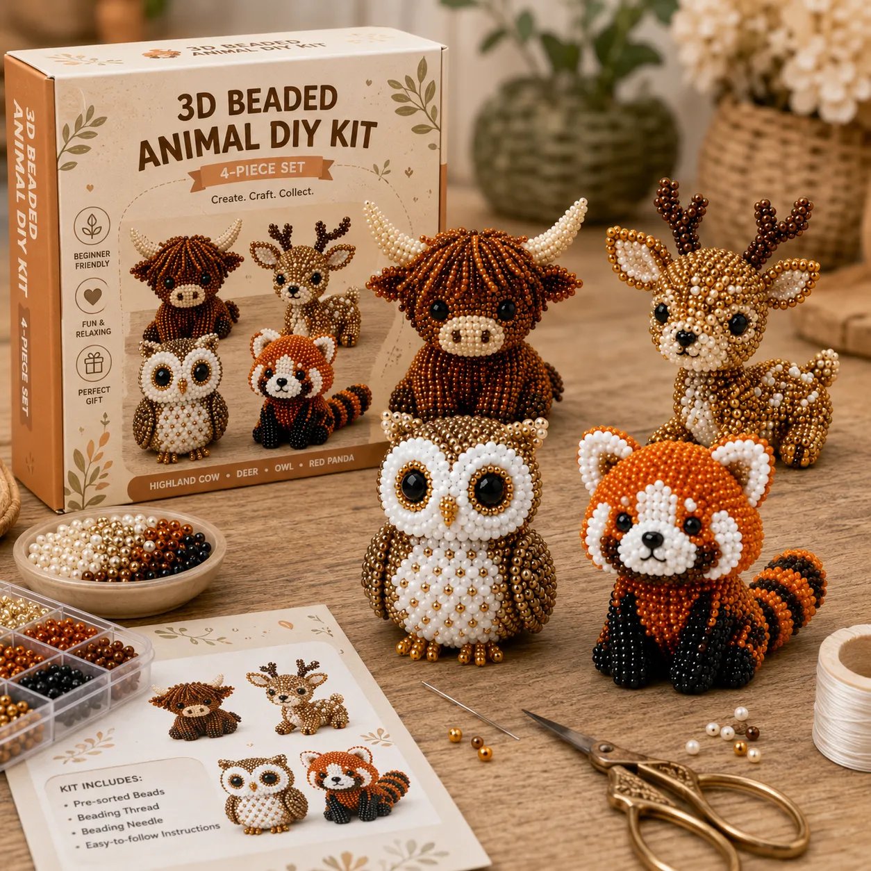 🧵✨ Kit de bricolaje de pequeños animales con cuentas 3D