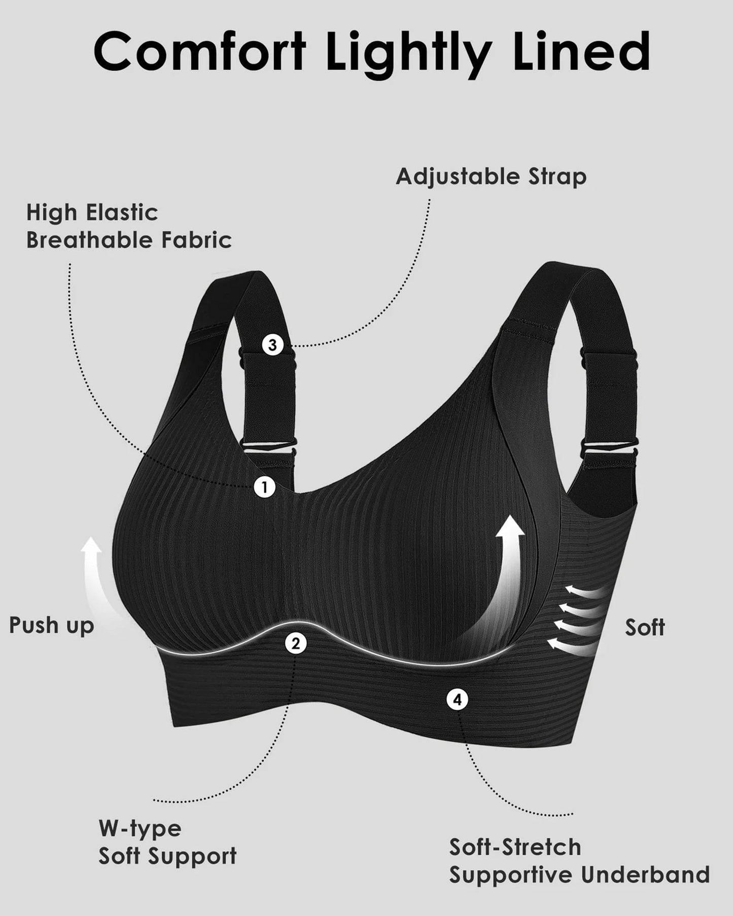 🎁Sujetador push-up acanalado con aros ajustables para muje