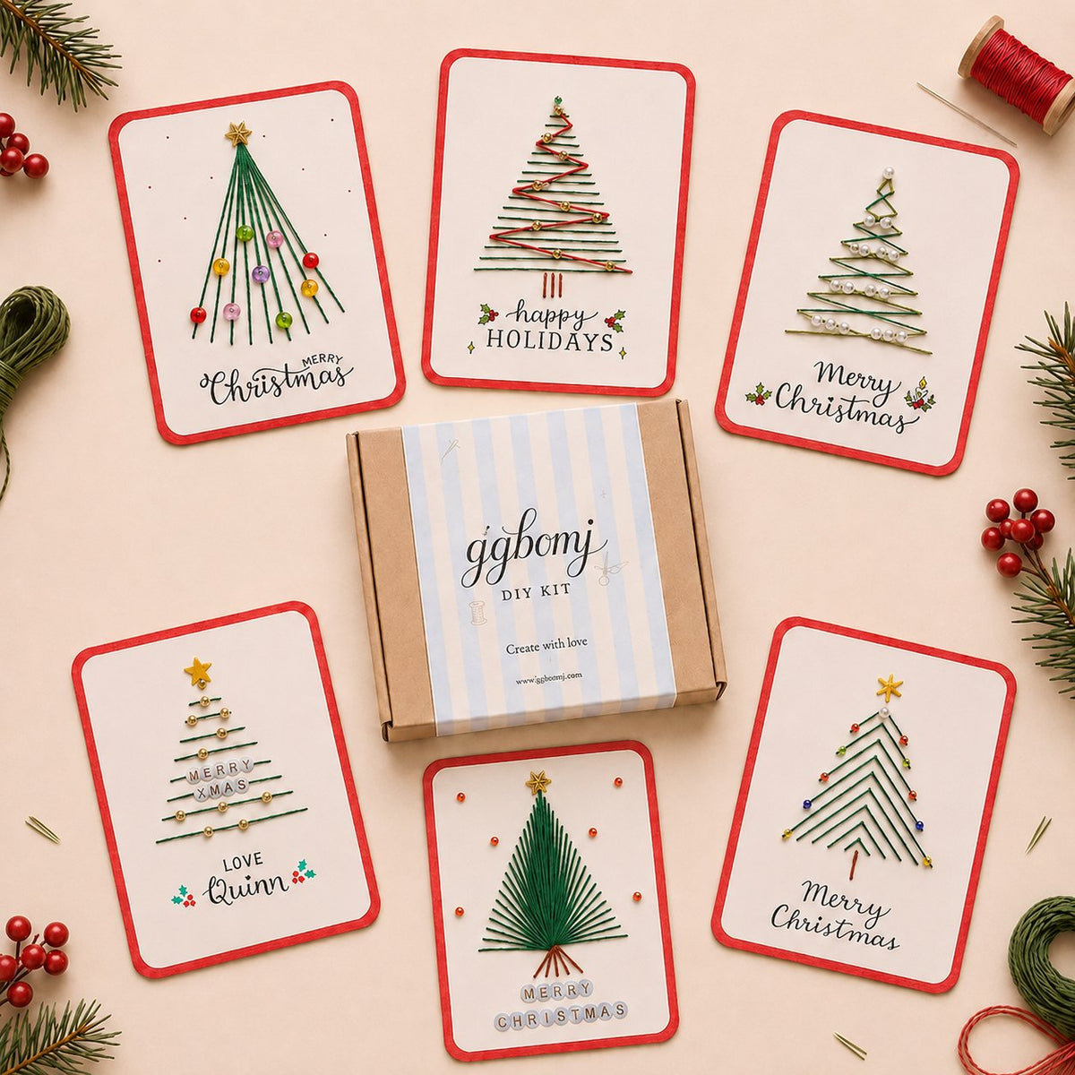 🎄🧵 Kit de manualidad de tarjetas de Navidad estilo bordado (6 modelos) — una tarjeta única, un gesto hecho desde el corazón