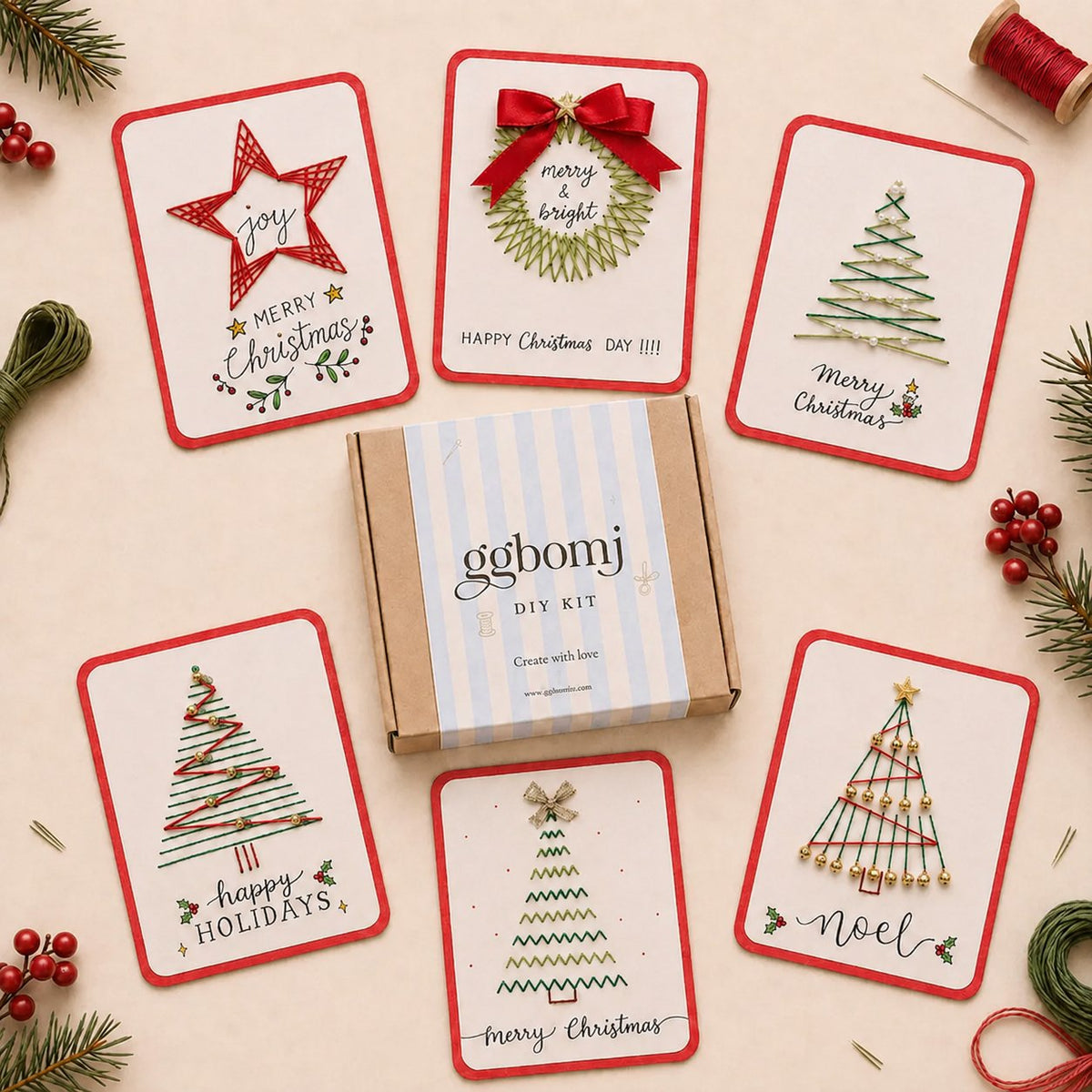 🎄🧵 Kit de manualidad de tarjetas de Navidad estilo bordado (6 modelos) — una tarjeta única, un gesto hecho desde el corazón