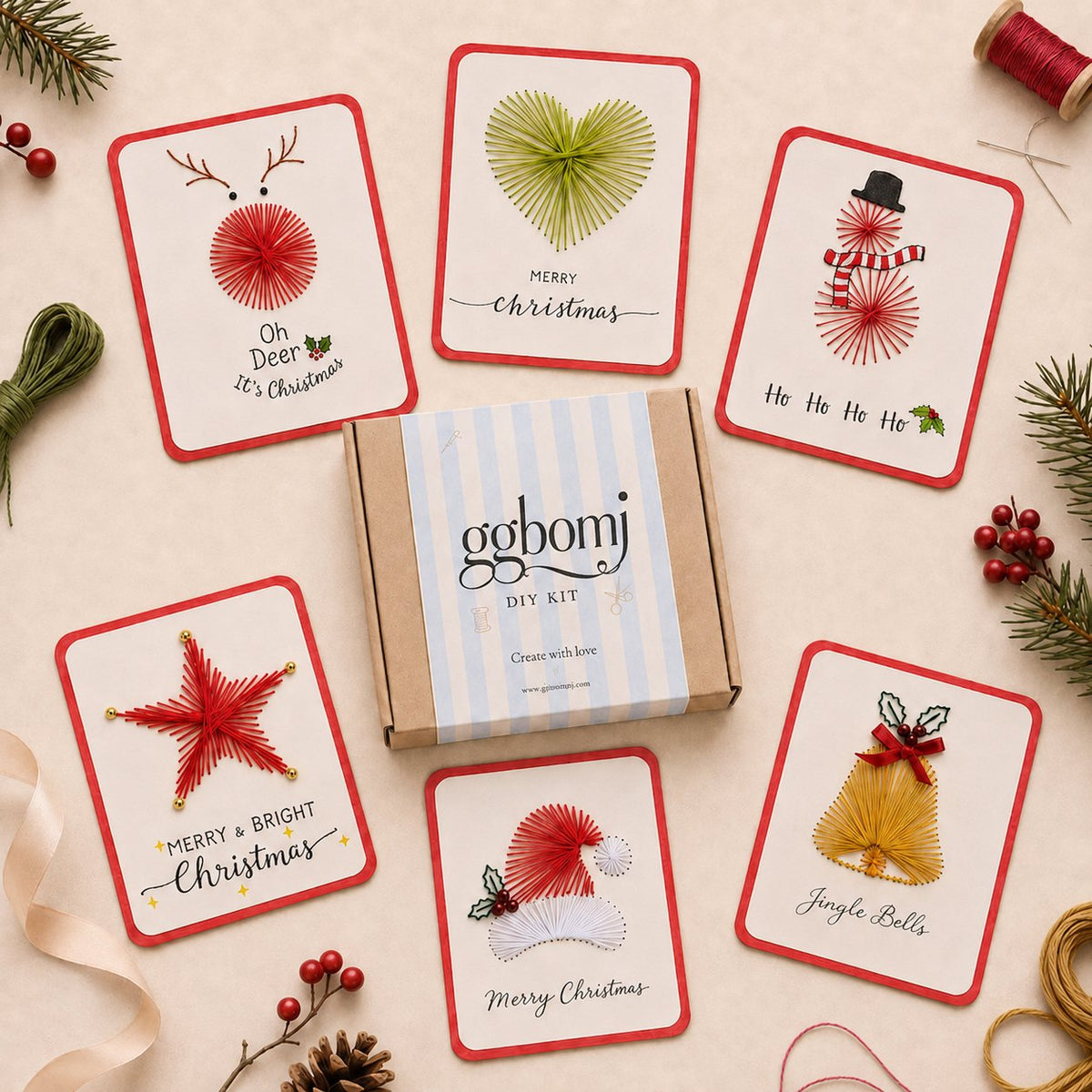 🎄🧵 Kit de manualidad de tarjetas de Navidad estilo bordado (6 modelos) — una tarjeta única, un gesto hecho desde el corazón