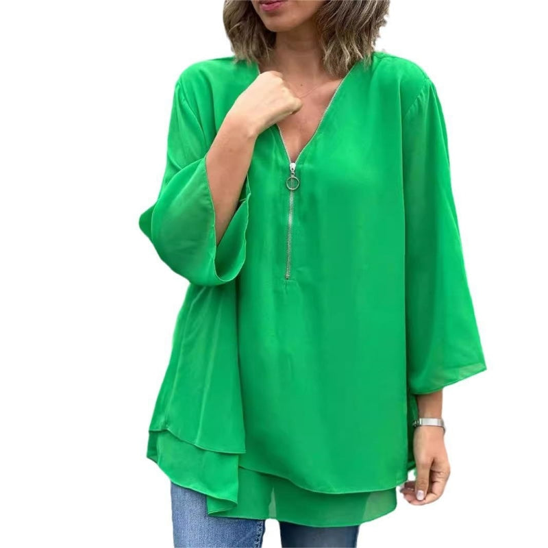 CAMISETA CASUAL DE MANGA LARGA EN COLOR LISO