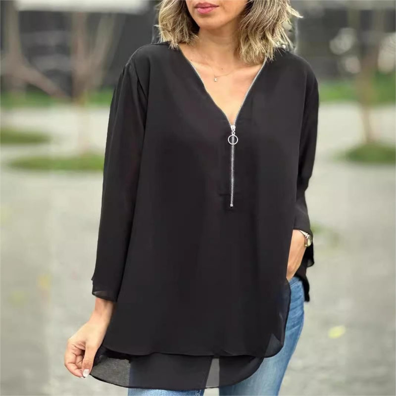 CAMISETA CASUAL DE MANGA LARGA EN COLOR LISO