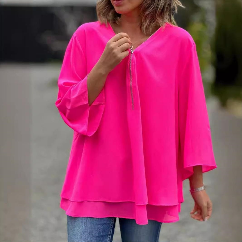 CAMISETA CASUAL DE MANGA LARGA EN COLOR LISO