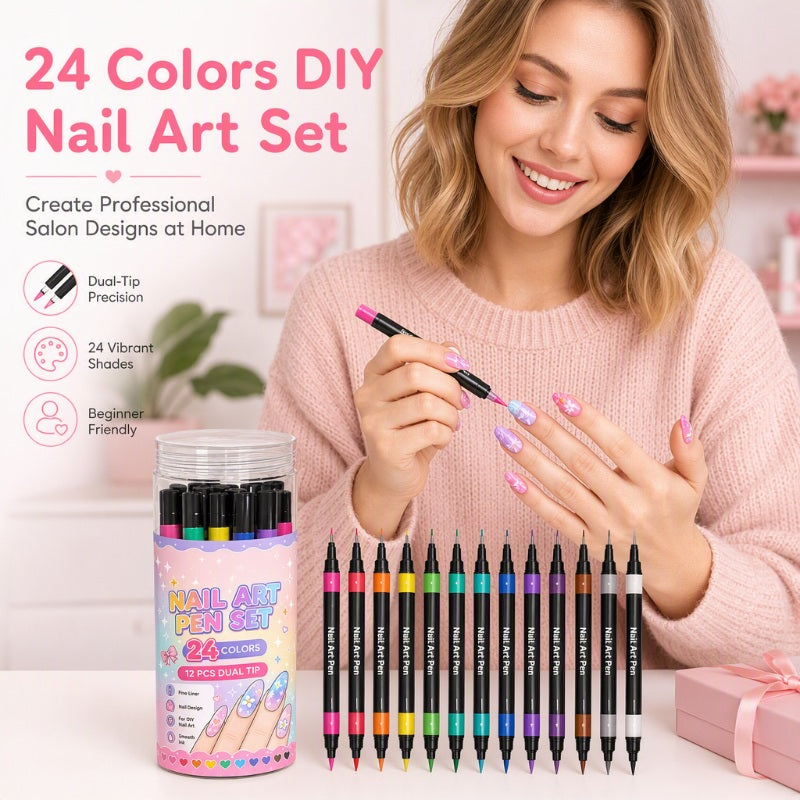 💅 Double-sided nail art pens 24 colors for DIY manicure